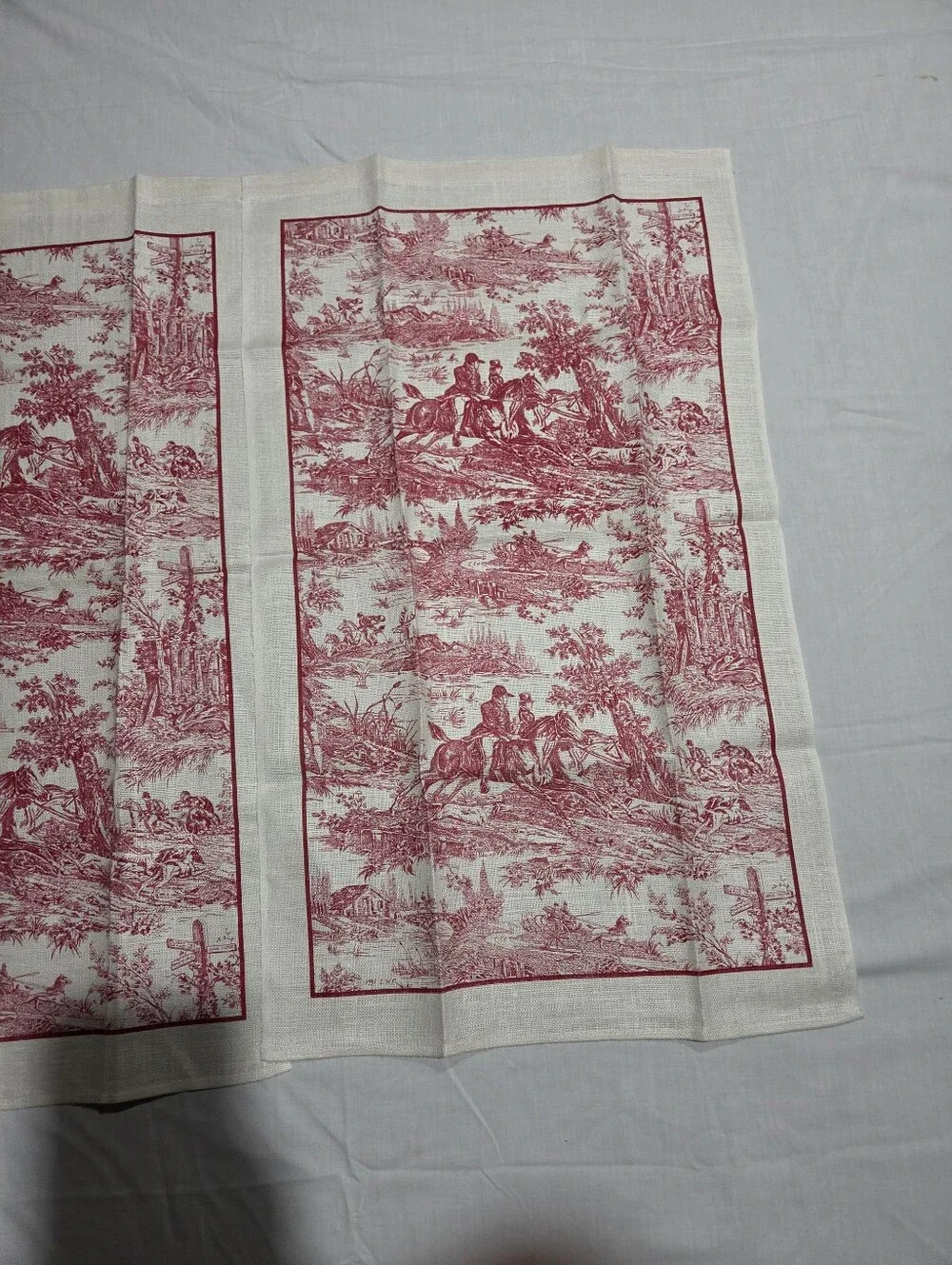 Vintage CWF Red Toile de Jouy Linen Tea Towels Set of 2